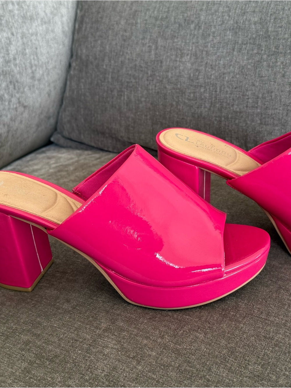 CL by Chinese Laundry Hot Pink Patent Platform Mule Heels